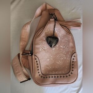 Anneliese Pink Embroidered Faux Leather Women's Crossbody Bag